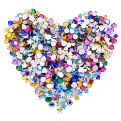 Willbond 600 Pieces 6 to 10 mm Acrylic Craft Jewels Flatback Rhinestones Heart Star Square Oval and Round Gems Gemstone Embellishments, Assorted Color